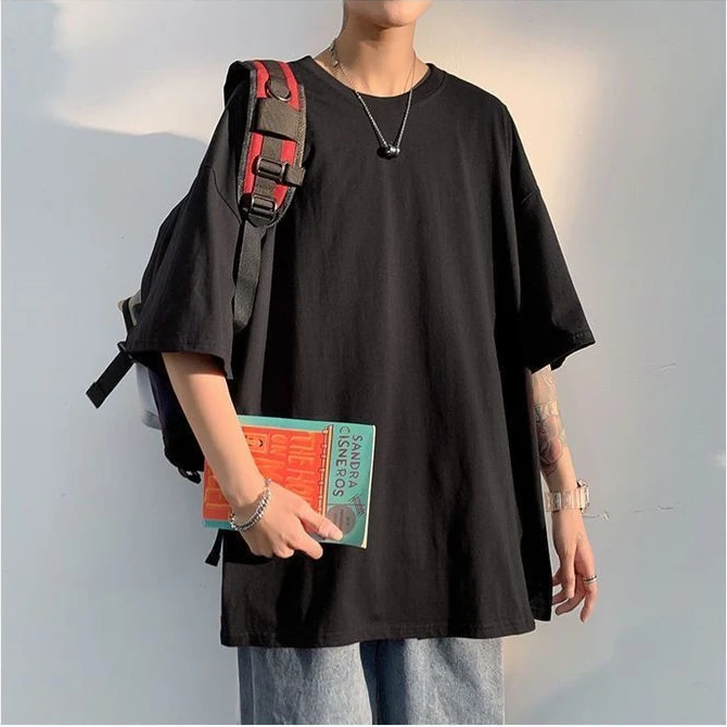 

Summer New Men T-shirt Loose Casual Half Sleeved Solid Cotton T-shirt Korean Versatile Trendy Couple Round Neck Top Ins Clothes