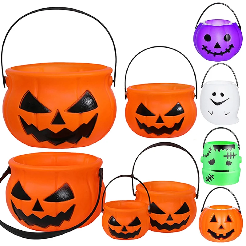 Halloween-Süßigkeitseimer für Kinder, weiß, grün, lila, Geister-Kürbiskorb, Süßes oder Saures, Halter, Party-Dekoration