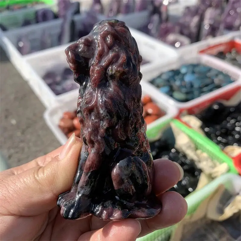 Natural Garnet Lion Carving  Animal Ornaments Statue Gift Healing Gem Crafts For Home Decoration 1PCS 3