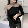 Sexy leopard print T shirt 2022 New Hot drilling Hollow out Tops Fashion Women Mesh bottoming shirt Blusa