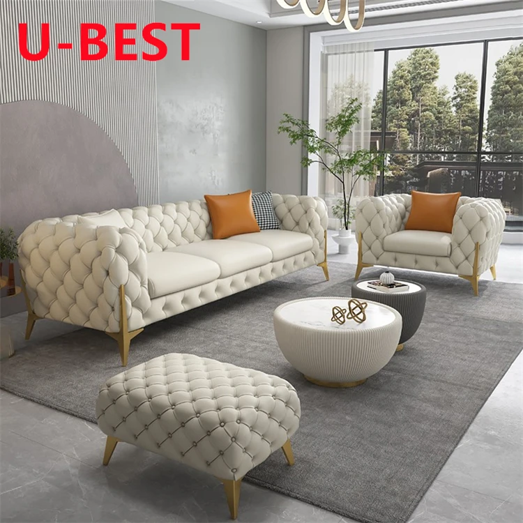 U-BEST Home Furniture Modern Design Luxury Sectional Fabric Tufted Velvet Chesterfield Couch Living Room Sheila Sofa Set 4 seat