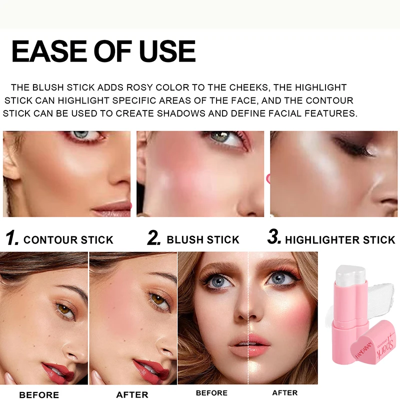 Heart-shaped Blush Highlighter Sticks Natural  Brighten Lip Tint Cheek Shading Contour Rouge Pocket Blusher Cream Korean Makeup 3
