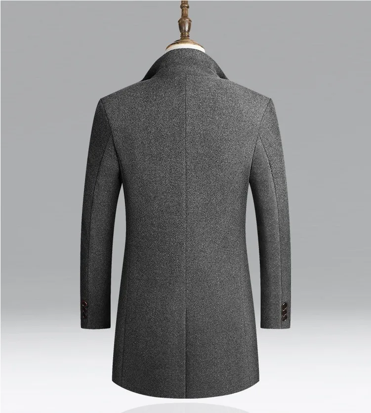 Men Woolen Coat Autumn and Winter Medium Length Windbreaker Thickened Solid Color Coat