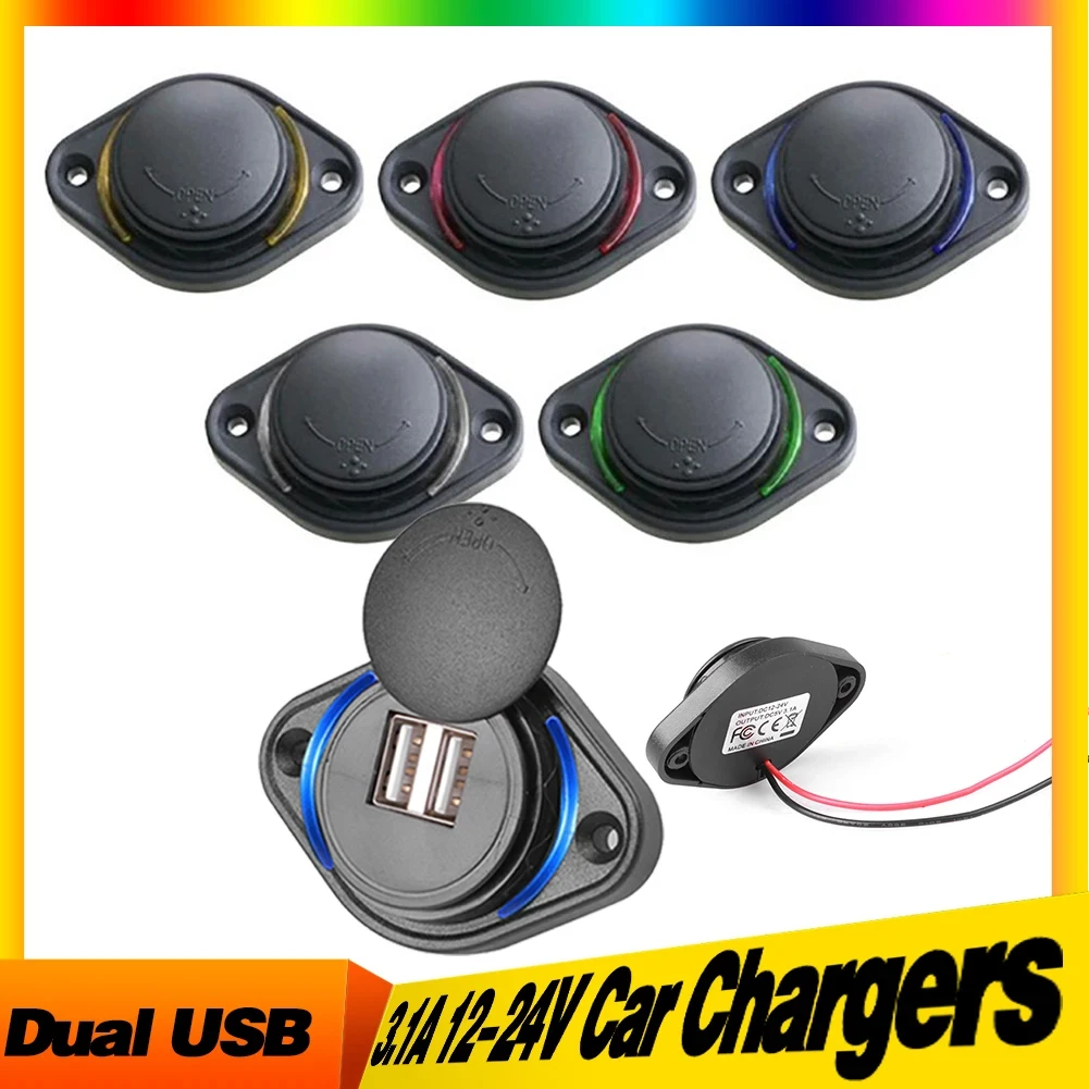 Car Charger Dual USB Charger 12-24V 3.1A Car Charger Power Socket Adapter Phone Charging Motorbike Car Boat ATV UTV Camper Caravans