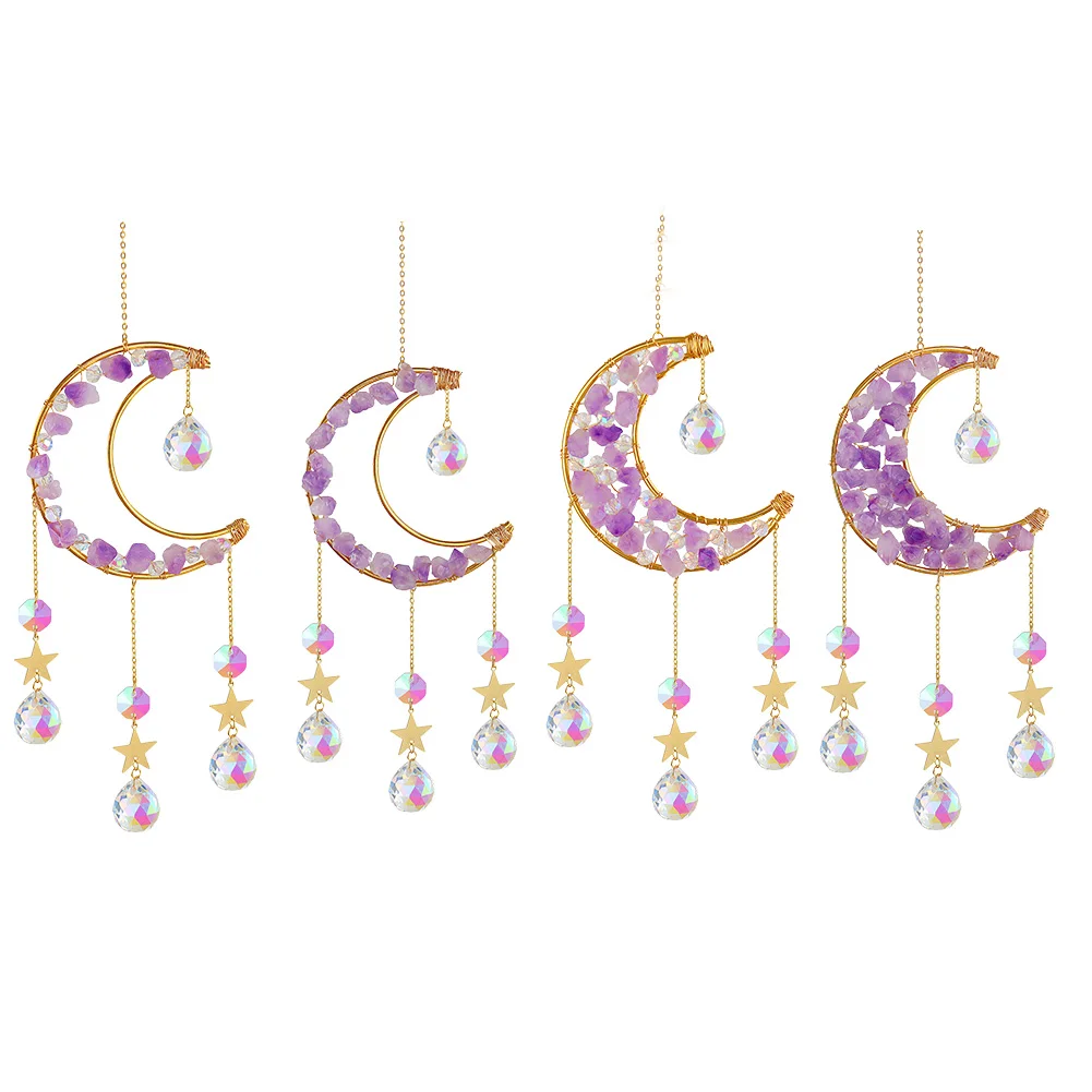 Crystal Pendant Sun Light Catcher Hanging Curtain Windchimes Rainbow Chaser Star Moon Pendant Home Garden Decor Wind Chime
