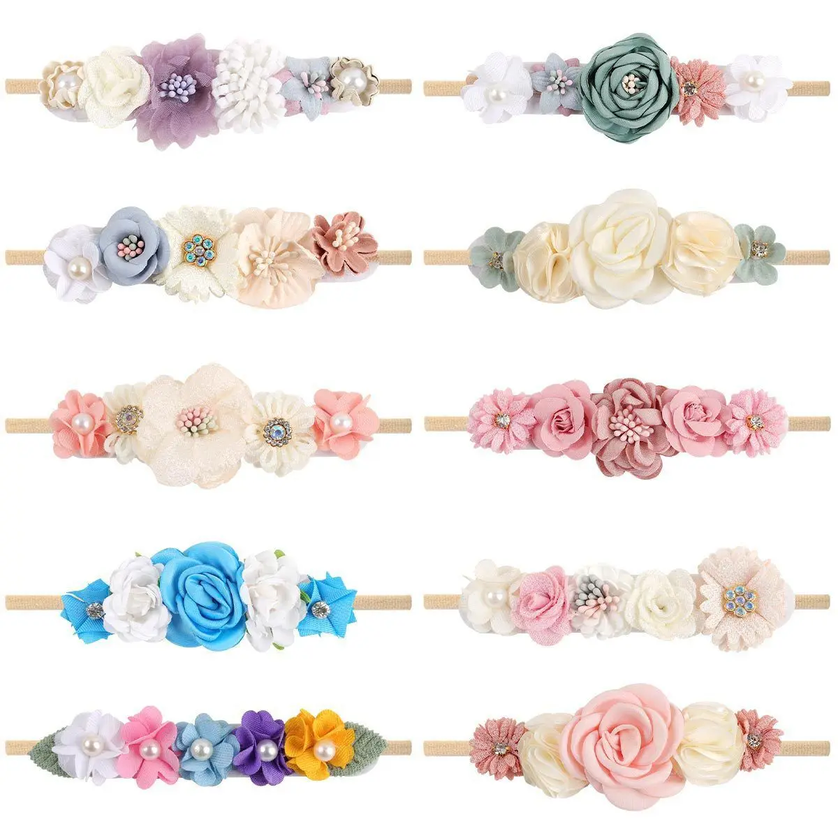 

20pc/lot Lovely Princess Pearl Flower Nylon Elastic Baby Girl Headband Kids Nylon Headband Headwear Newborn Baby Accessories