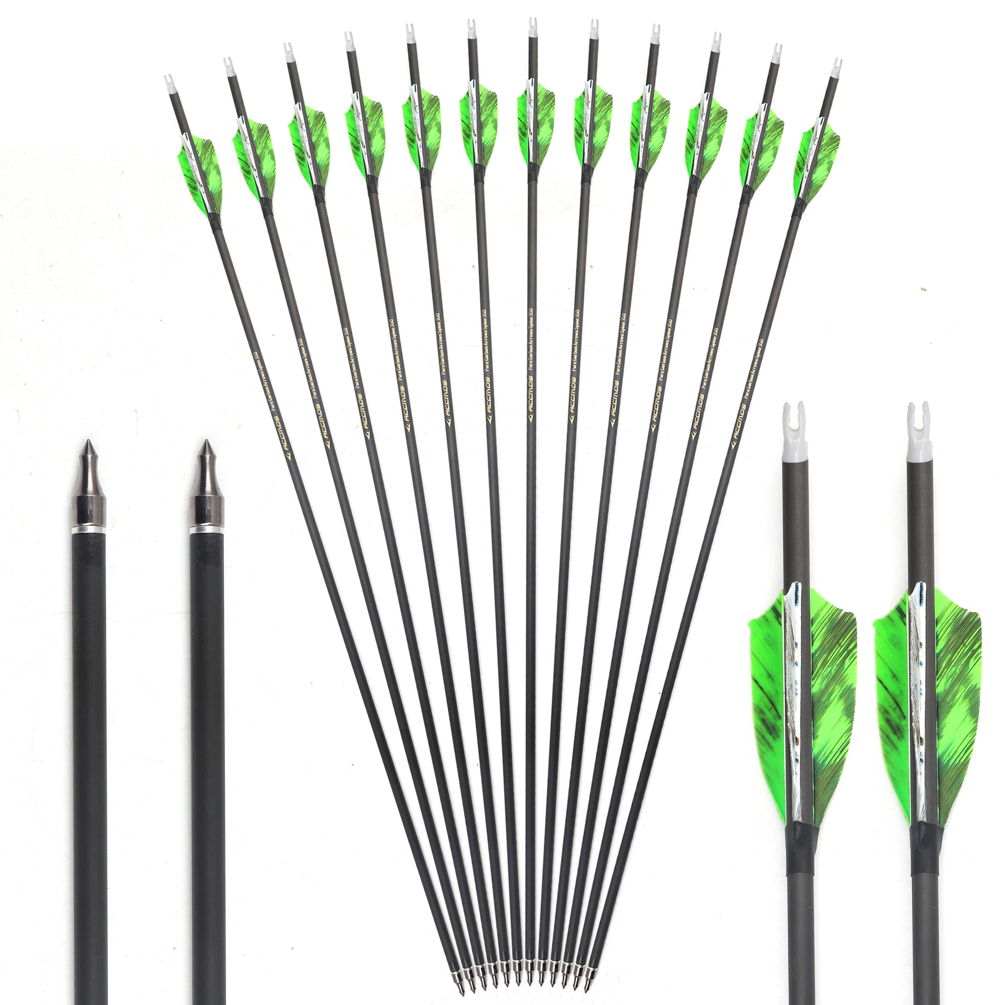 Pure carbon arrow ID6.2mm 30inch spine 300 350 400 500 600 700 800 3&lsquo;&rsquo; Turkry feather archery shooting accessories 12pcs