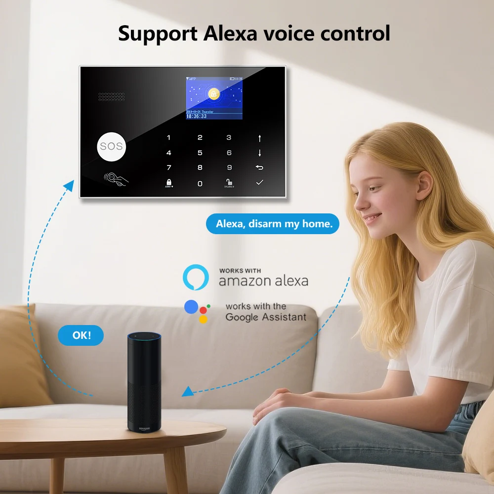 Security System Security Alarm Smart Siren Alarm Wireless Alarm Smart Home Alarm System Tuya App Control GSM/WiFi Alarm Host with Motion Sensor & Door Sensor