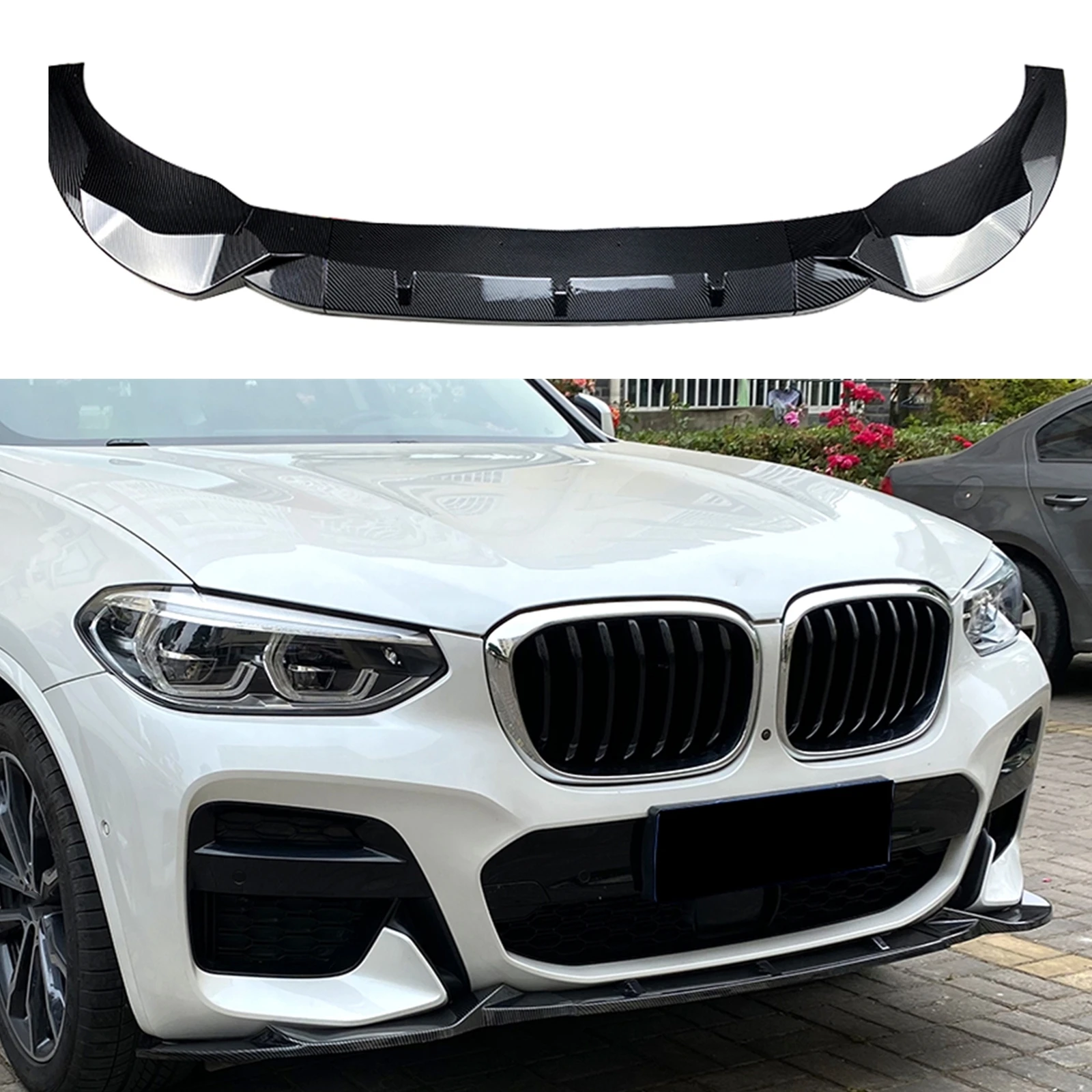 

Front Bumper Spoiler Splitter Lip For BMW X3 G01 X4 G02 M Sport 2018-2021 Carbon Fiber Look/Gloss Black Car Lower Protector Kit