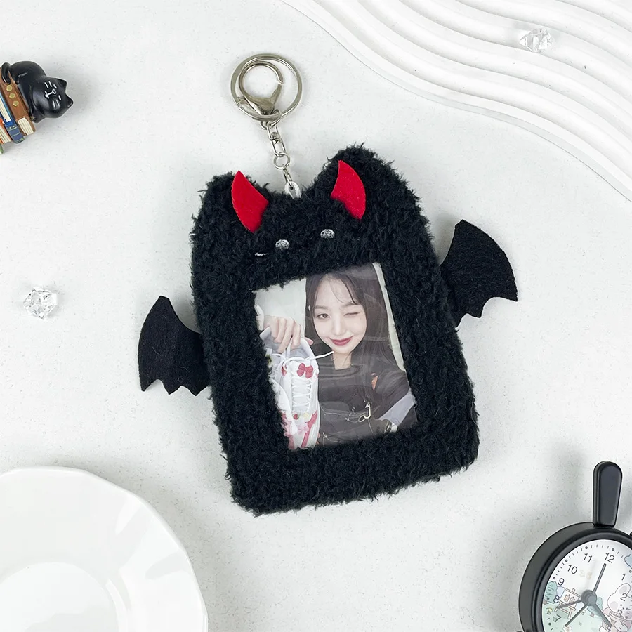 Cute Devil Plush Card Holder School Bag Key Chain Pendant 3 Inch Postcard Creative Angel Card Nesting Doll Storage Pocket card holders