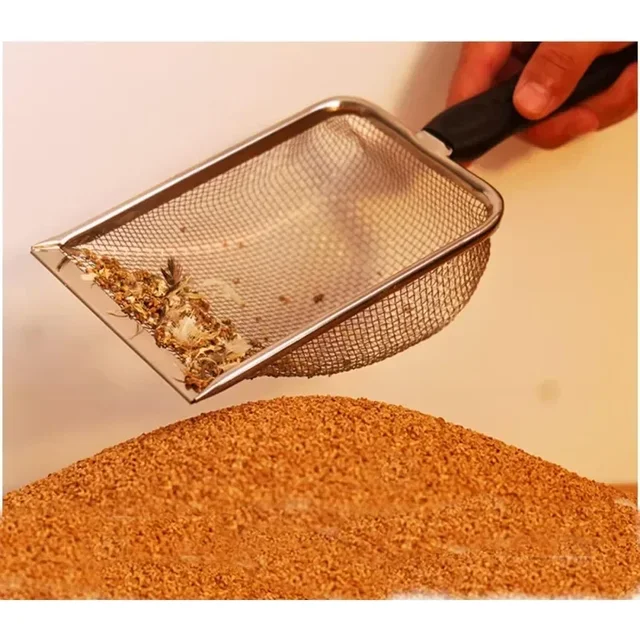 Stainless Steel Cat Litter Scoop - Long Handle Deep Shovel, Non-Stick Coated Mesh, Pet Waste Cleaning Tool for Cats, Reptiles 2