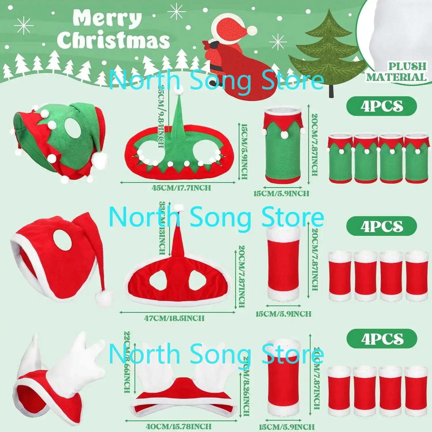 15Pcs Christmas Horse Accessory Includes Christmas Horse Leg Wraps  and Christmas Santa Hat Horse Cap for Holiday Christmas 3