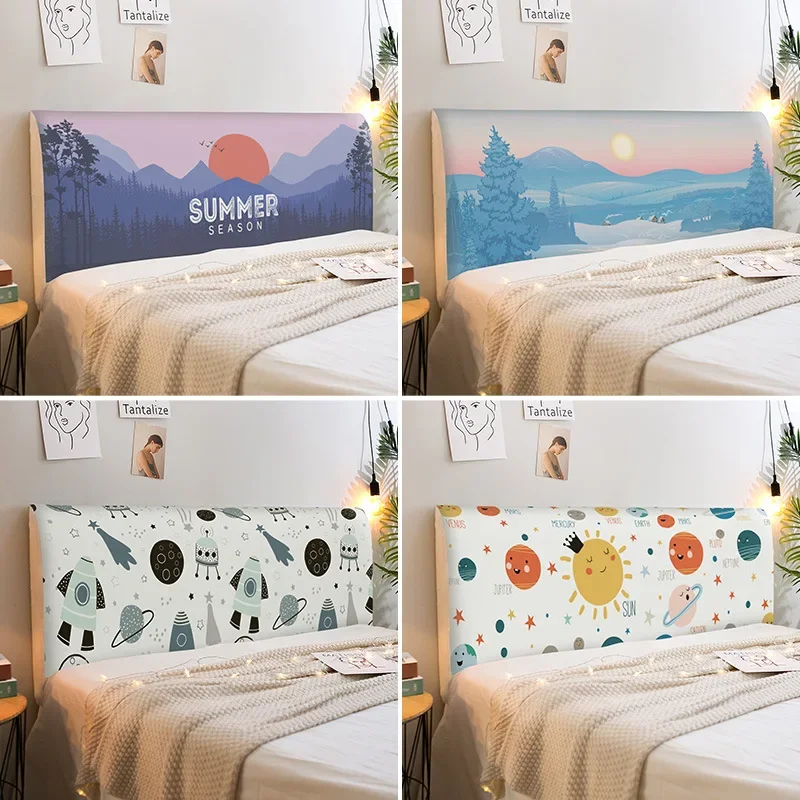 Cartoon Summer Sunset Universal All-inclusive Furniture Bed Head Cover Print Dust-Proof Bedroom Sofa Bed Headboard Slipcover