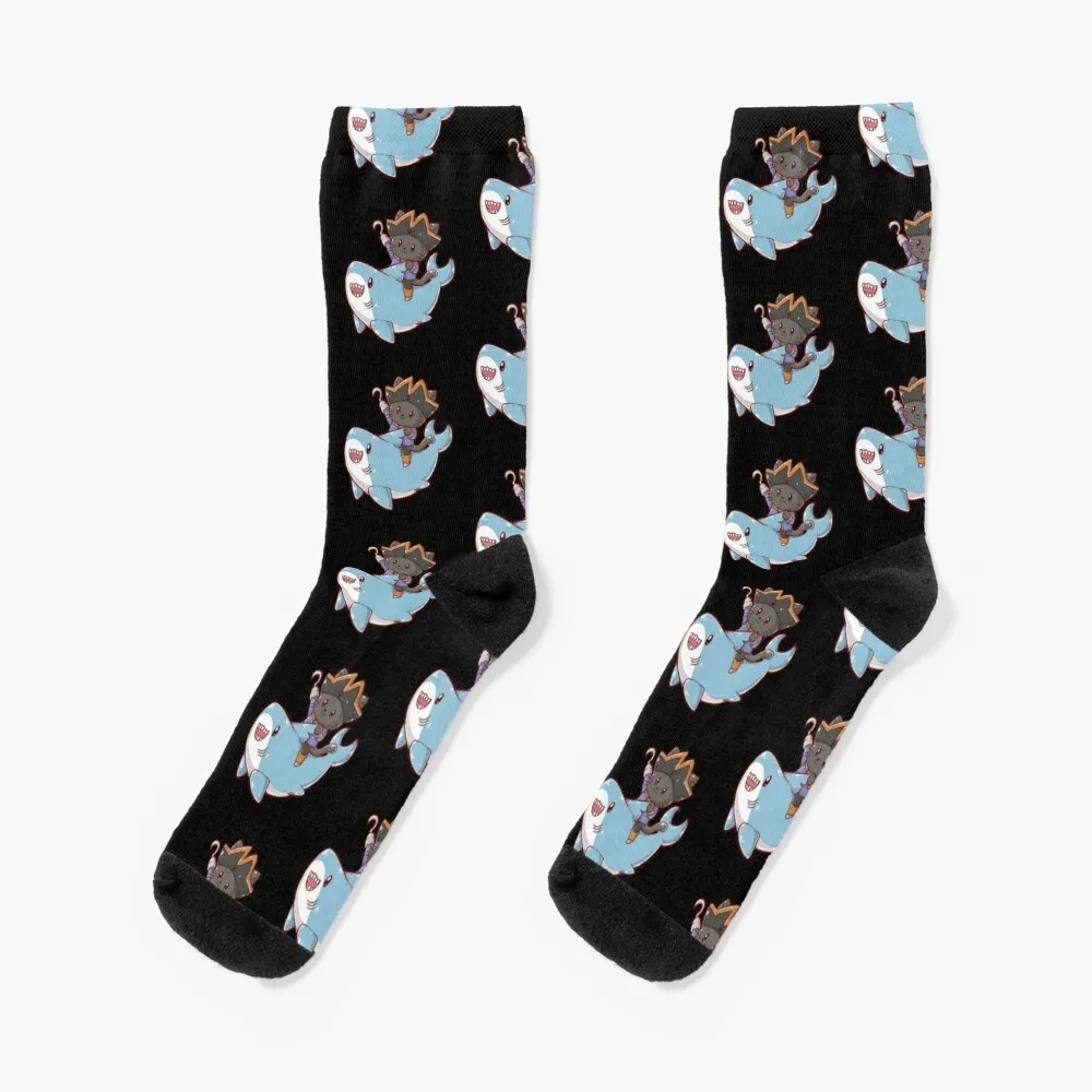 Cute Pirate Cat Rides Shark Socks Socks set tennis hiphop soccer stockings Male Socks Women's