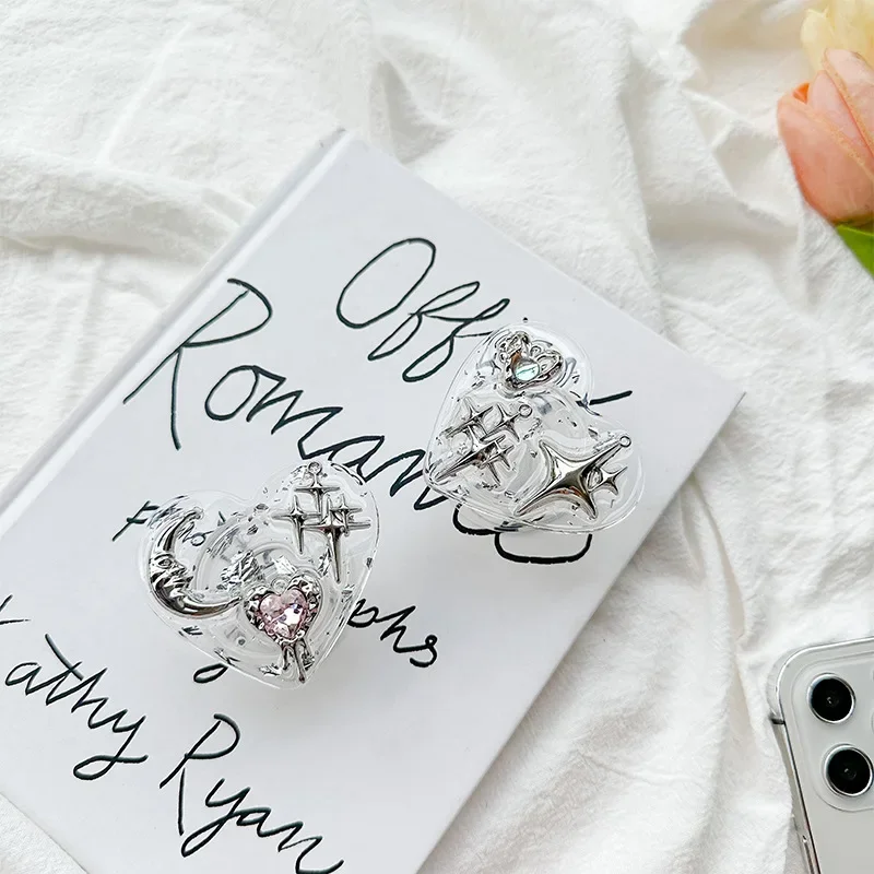 한국어 귀여운 스타 에폭시 러브 하트 폰 그립 Tok 스마트 Tok 홀더 링 고딕 Y2K 핑크 나비 소녀 반짝이 클리어 브래킷