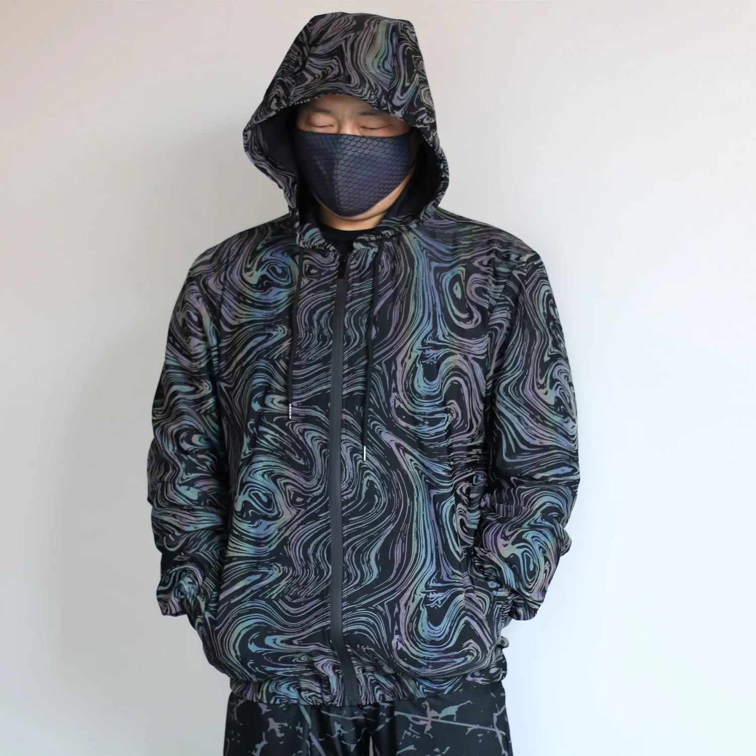 2022 Rainbow Color Reflective Knitted Jacket Men Women Nightclub Hip Hop Breathable Hooded Jackets And Coats 6