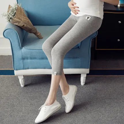 Summer Mid-Calf Pregnant Women Legging Modal Cotton Abdomen Pants Fashion Embroidery Style Maternity Skinny Capris Trousers