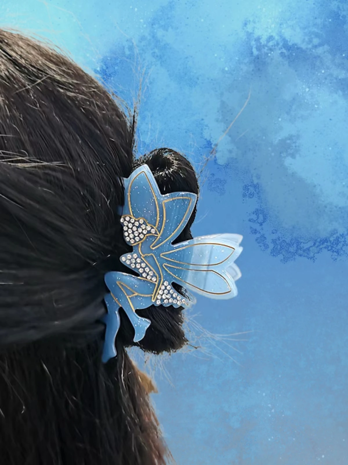 

Summer Dream Blue Fairy Design Crystal Shark Claw Hairclip Irregular Acetic Acid Hair Grips for Women Girl Headwear