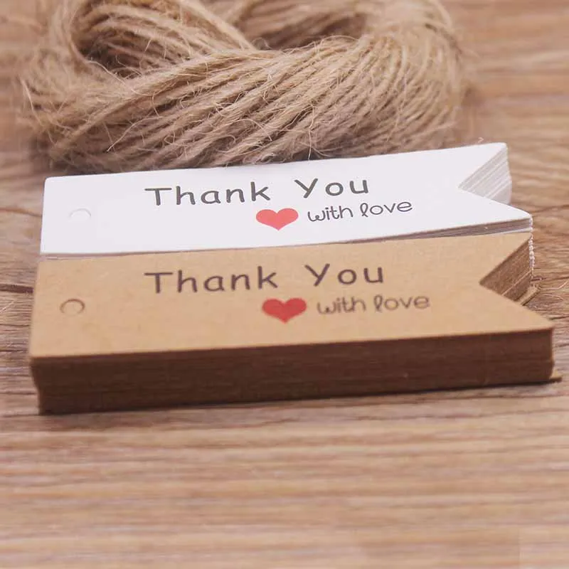 100 pezzi Etichette Regalo Natele di Carta Kraft 7x2 cm con inglese Merry Christmas, per Decorazione Natalizia, con 20M Spago di Iuta (marrone