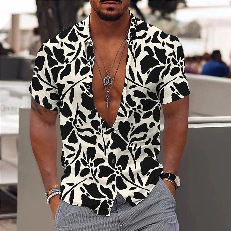 2024 Cotton Summer Shirts Men's Hawaiian Shirt Casual Fashion Street Short Sleeves Coconut Tree Beach Vacation Party Men's Shirt