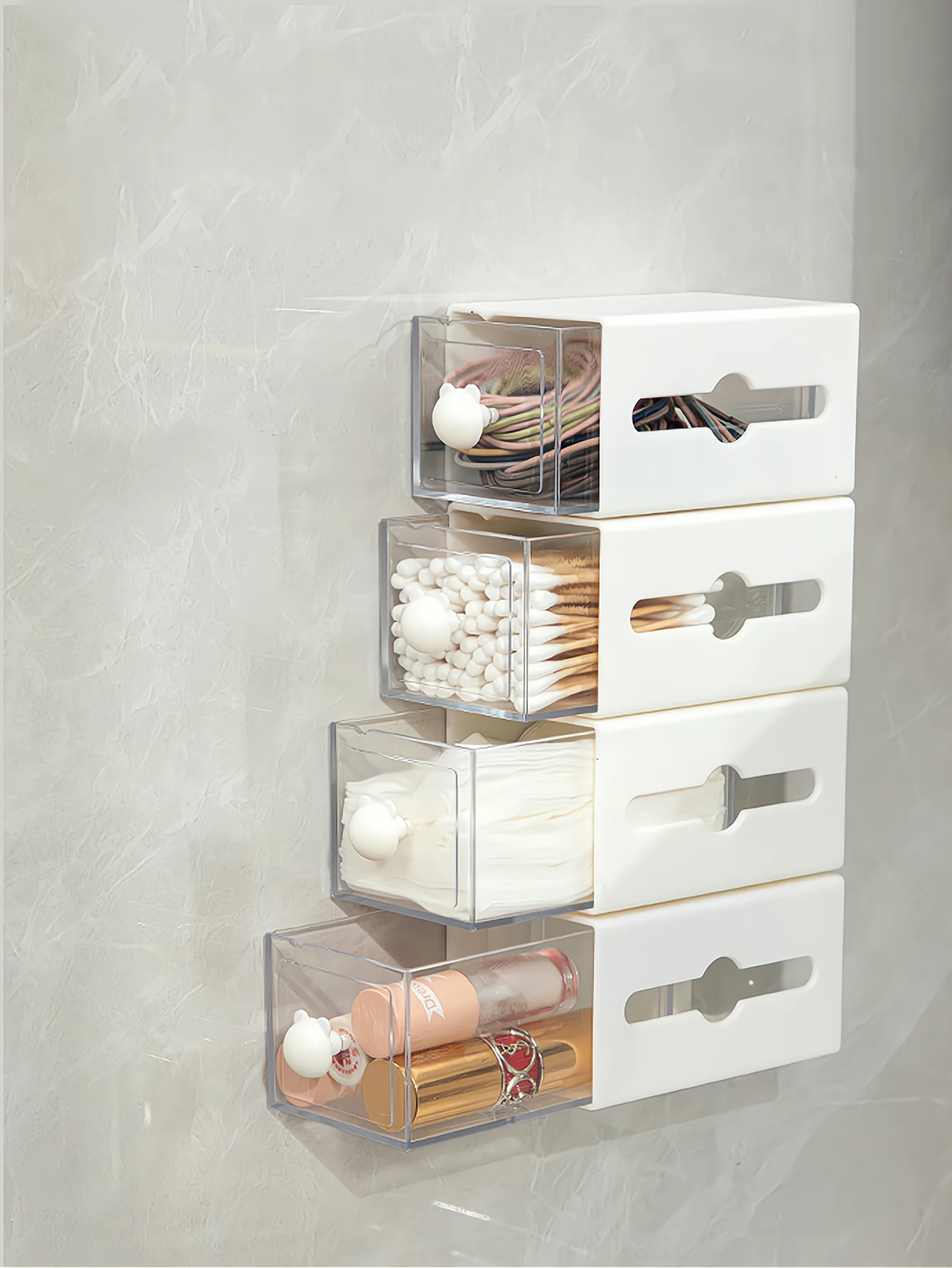 1/2pcs Non Perforated Wall Storage Box Rectangular White Transparent Two-way Drawer Cotton Swab Bathroom Headband Hair Loop Mini 5