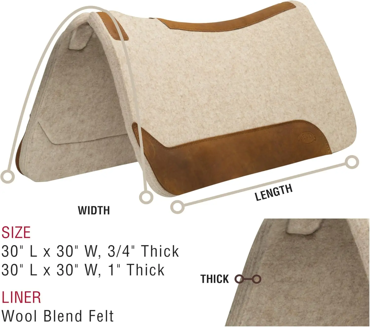 Weaver Leather Equine Contoured Wool Blend Felt Saddle Pad-Moisture-Wicking Blend for Comfort-All Purpose Equine Saddle Cush