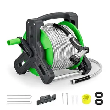 304 Stainless Steel Wall-Mount Hose Reel Set - 75ft Heavy Duty 1