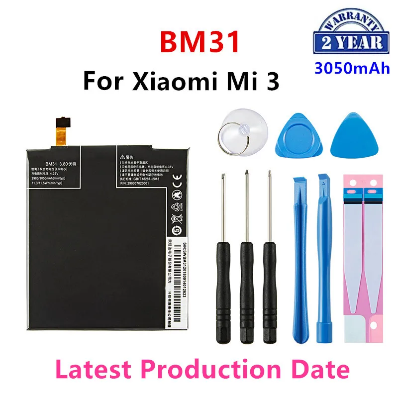 

Brand New BM31 3050mAh Battery For Xiaomi Mi 3 Mi3 M3 BM31 High Quality Phone Replacement Batteries +Tools