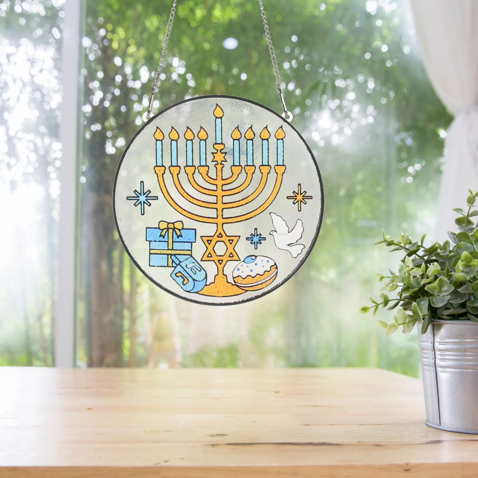 

Candlestick Crafts Chanukah Hanging Tree Ornaments Metal Hanukkah Acrylic Pendant