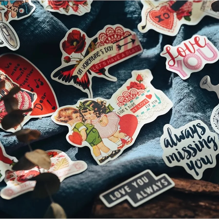 KSCRAFT 100pcs Vintage Valentine Paper Stickers for DIY Scrapbooking Album Junk Journal Paper Craft Decorations,decorative stickers,self adhesive stickers,paper stickers,adhesive stickers,decorative labels stickers,handbook stickers,gift box stickers,diy scrapbooking accessories