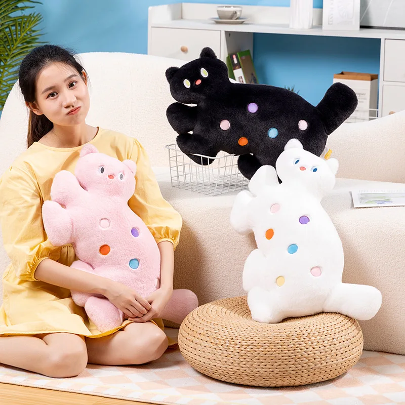 Kawaii Colorful Spots Cat Plushies Toys Lovely Stuffed Animals Fluffly Soft Plush Cats Pillow Cushion Room Decor for Girls Gifts