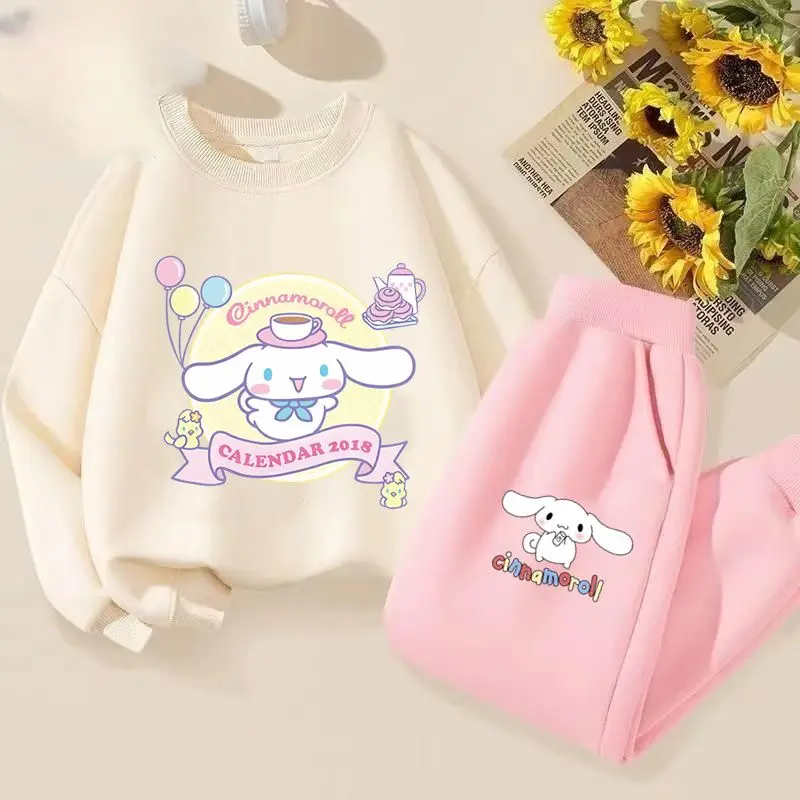 Sanrio Kawaii Anime Cinnamoroll Cute Cartoon Girl Hoodie Sweatpants Set New Style Autumn Winter Keep Warm Children Clothing 2022 new children s gloves full finger keep warm winter mittens for kids toddler outdoor dual layers knitted baby gloves solid