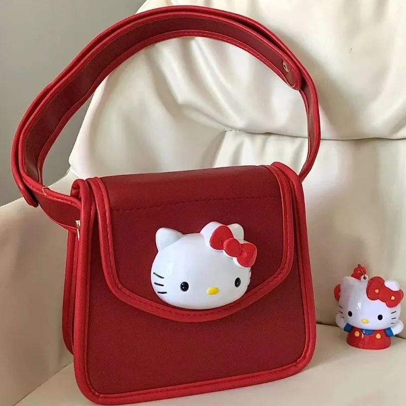MBTI Hello Kitty Womens Handbag Y2k Vintage Black Fashion Harajuku Style Shoulder Bag Leather Exquisite Literary New Armpit Bag