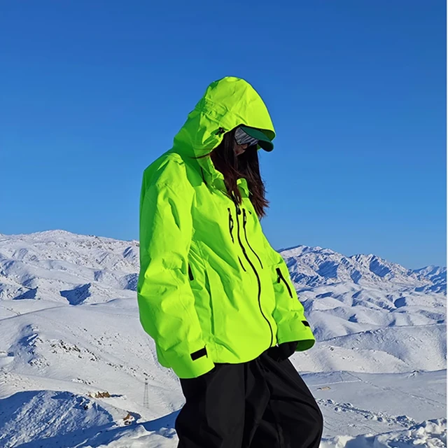 Unisex Fluorescent Green Ski Jacket For Men Women Windproof Overalls Hoodie Waterproof Outdoor Jackets Snowboard Sports Clothing 1