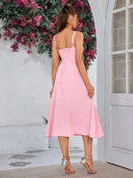 NewAsia Summer Sweet Solid Sleeveless Long Dress Women Fashion Bandage Camisole Dresses Padded Boned Robe Elegant Party Vestidos - Image 2