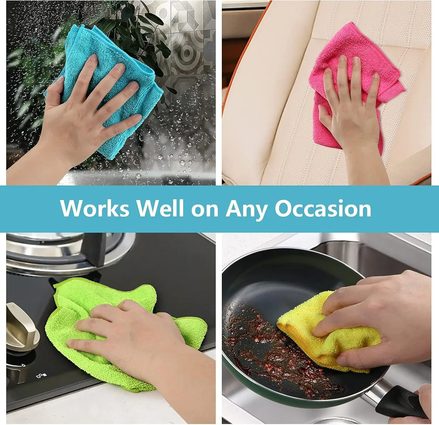 Premium Microfiber Cleaning Cloth Set - 5 Pack, 30x30cm, Multi-Color, Versatile Towels for Home, Kitchen, and Auto Care