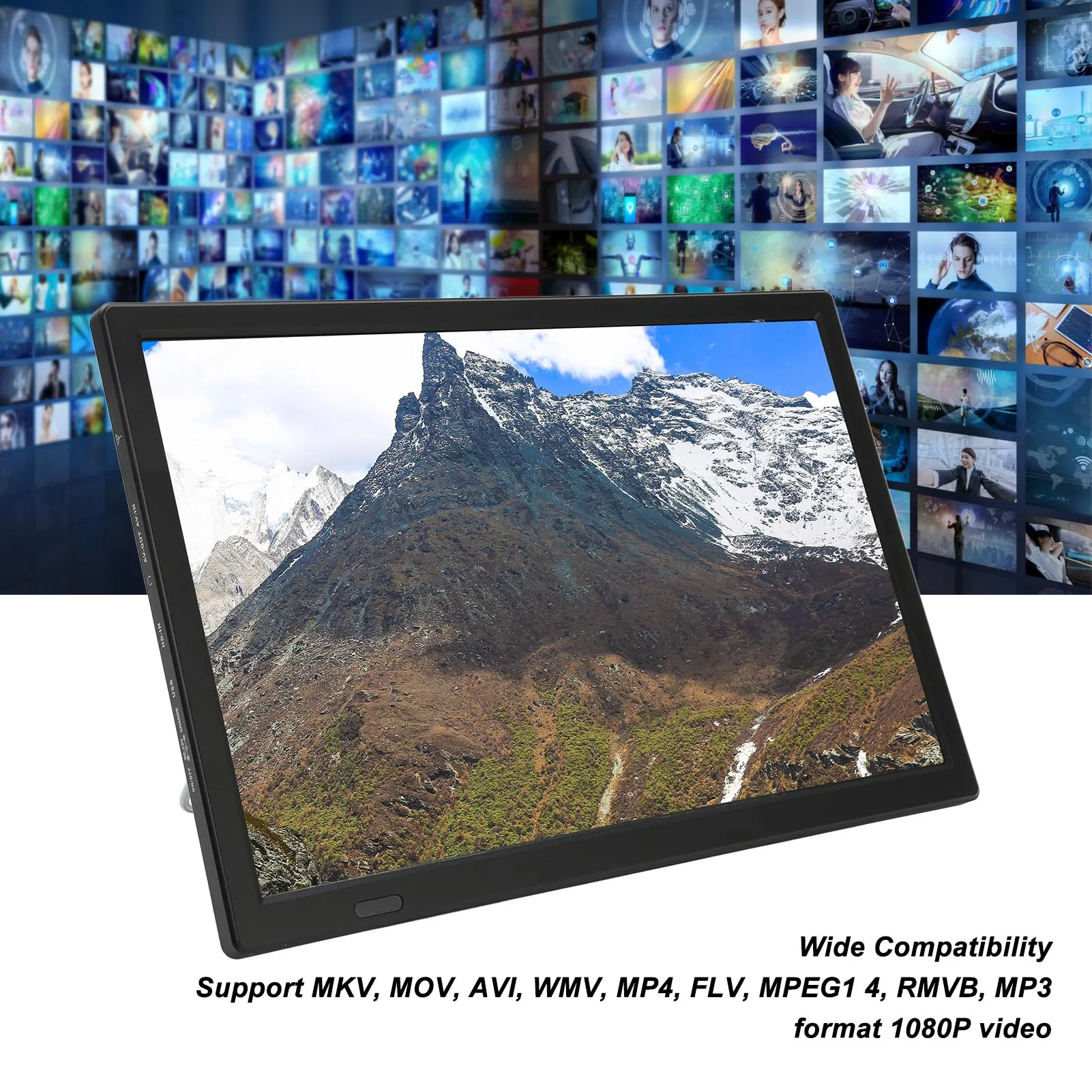 16 Inch TV High Sensitivity Tuner Rechargeable LED Digital TV with Stand for Outdoor EU Plug 100‑240V