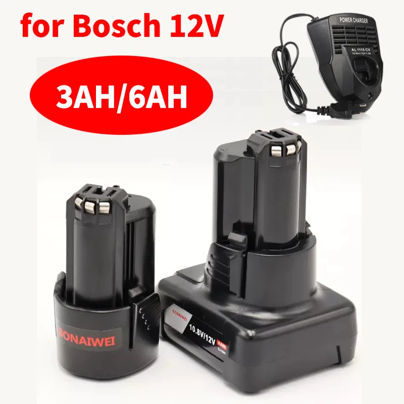 Batería de iones de litio recargable de 10.8 V, 12V, 3000mAh, 6AH para  BOSCH BAT411 BAT412 BAT412A BAT413A 2607336014 2607336864 PS20-2 PS40