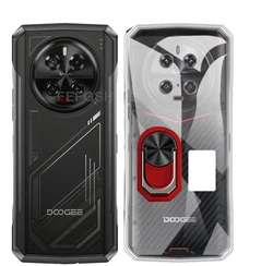 Enhanced Silicone Phone Case with Back Finger Ring and Bracket, Soft TPU Cover in Black for Doogee V40 Pro (Transparent C Red)