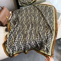 110*110 Abstract Twill Square Silk Scarf for Women Design Stoles Hijab Print Wraps Lady Headband Shawl Bandana 2024 New Foulard 2