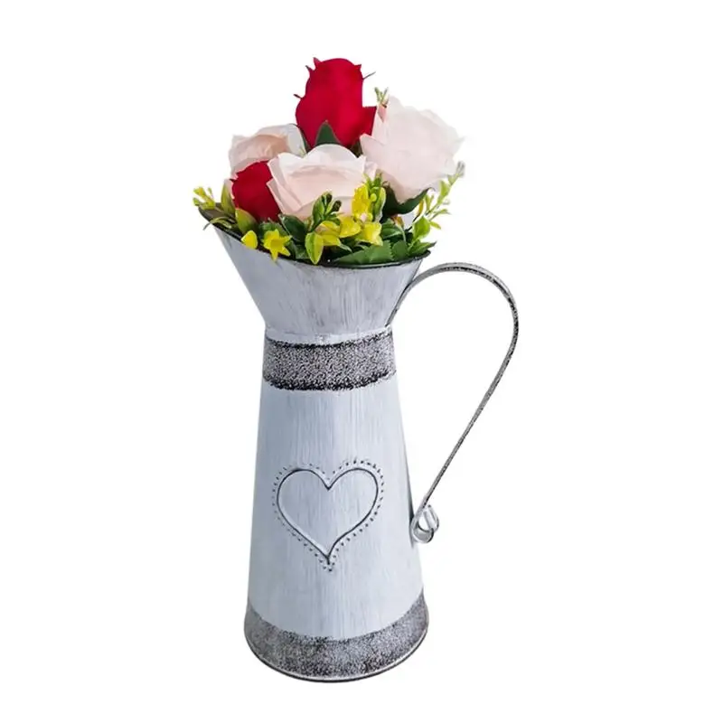 Vasi In Metallo Per Fiori Arredamento Fattoria Shabby Chic Vaso Grande Brocca In Metallo Antico Decorativo Rustico Secchio In Metallo Portafiori