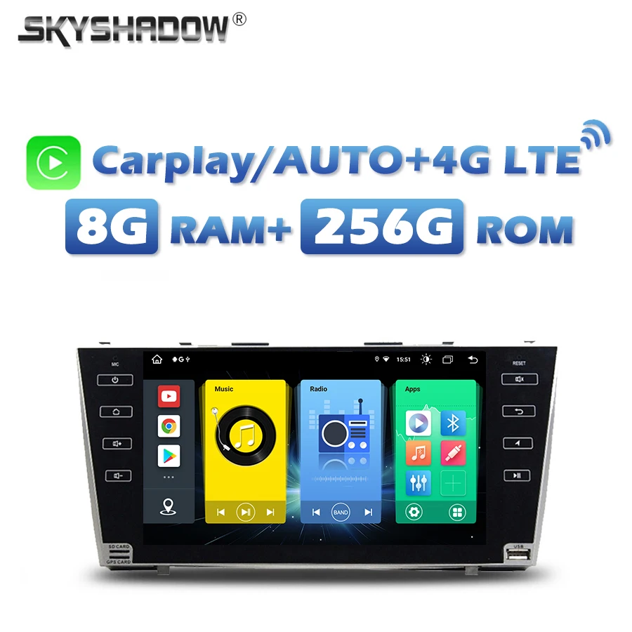 

4G SIM Carplay Auto Car DVD multimedia Player Android 13.0 8G+256G Wifi RDS RADIO GPS Bluetooth 5.0 For Toyota camry 2007-2012