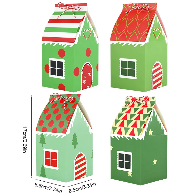 4/12 stücke Hausform Weihnachts geschenk box Süßigkeiten Keks verpackung liefert Weihnachts baums chmuck Haupt dekoration Navidad Neujahr 2025 – Detail 8