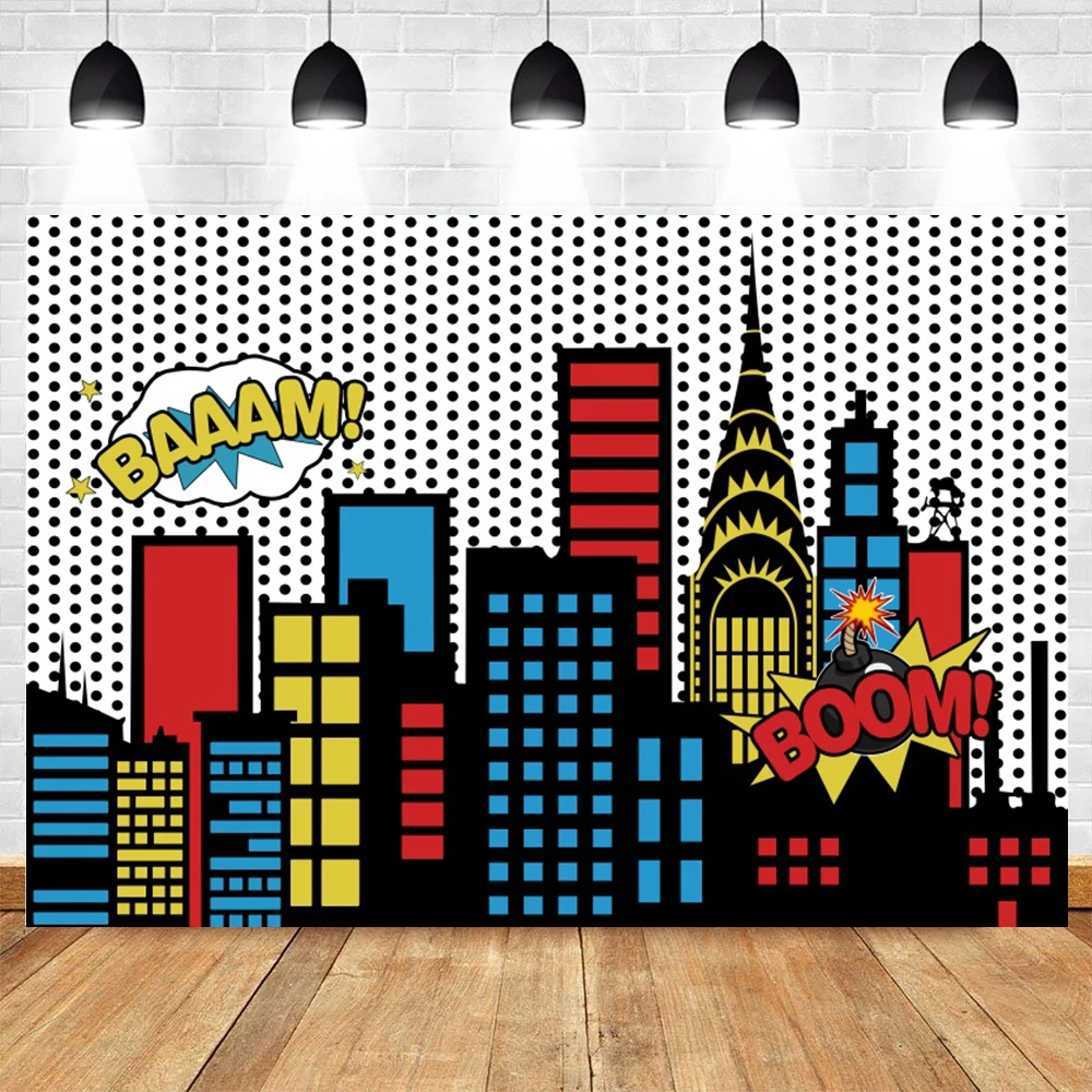 Photo backdrop photo wallpaper Yeele Superhero Baby Shower Birthday Backdrop City Building Super Hero Party Photography Background Photo Studio Photophone