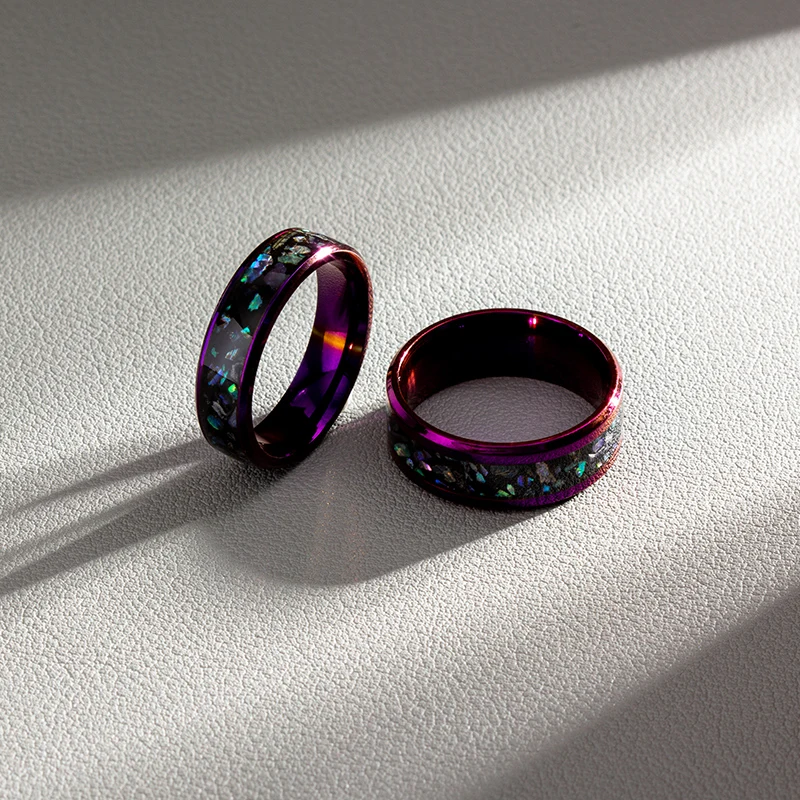 Double Color Purple Blue Inlaid Abalone Shell Pattern Men's Ring Men's Punk Hip Hop Ring Handmade Jewelry
