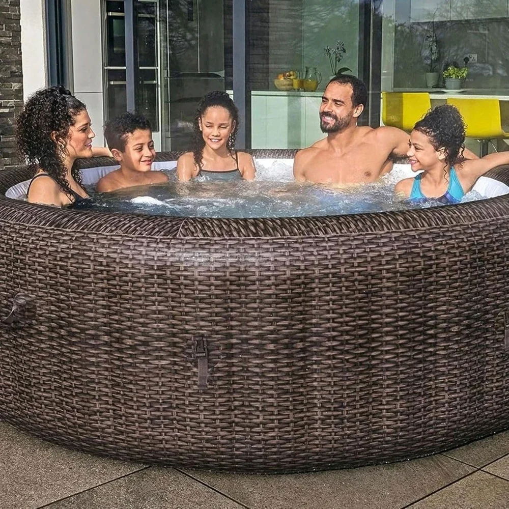 5 To 7 Person Inflatable Hot Tub Round Portable Outdoor Spa with 180 AirJets and  Energy Saving Cover, Bathtubs 6