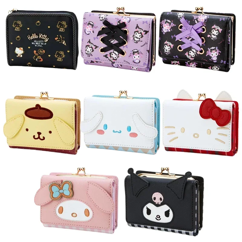 

Kawaii Cartoon Sanrioed PU Wallet Anime My Melody Kuromi Cinnamoroll Hellokittys Portable Foldable Coin Purse Card Bag Girl Gift