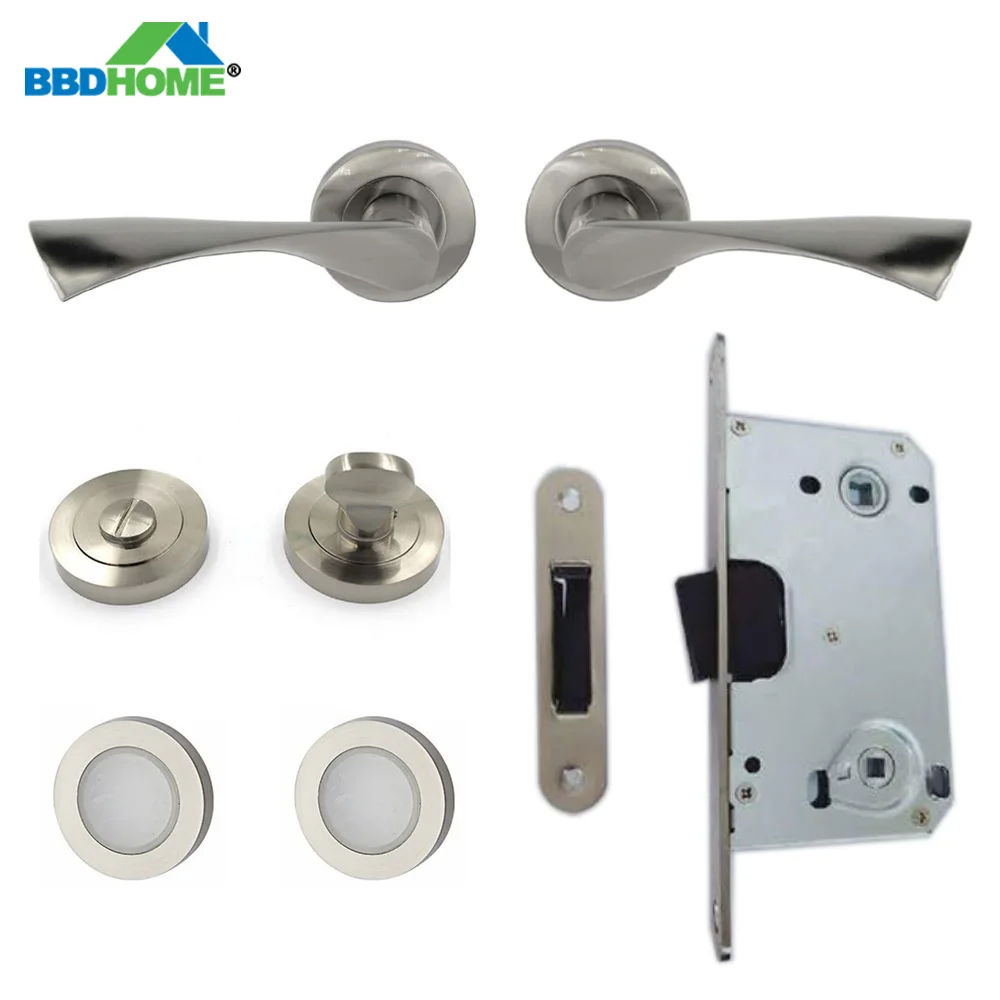 Door Handle Lock Set Mortise Aluminium Alloy Bathroom Wooden WPC Door Stopper Flush Hinge door handle lock