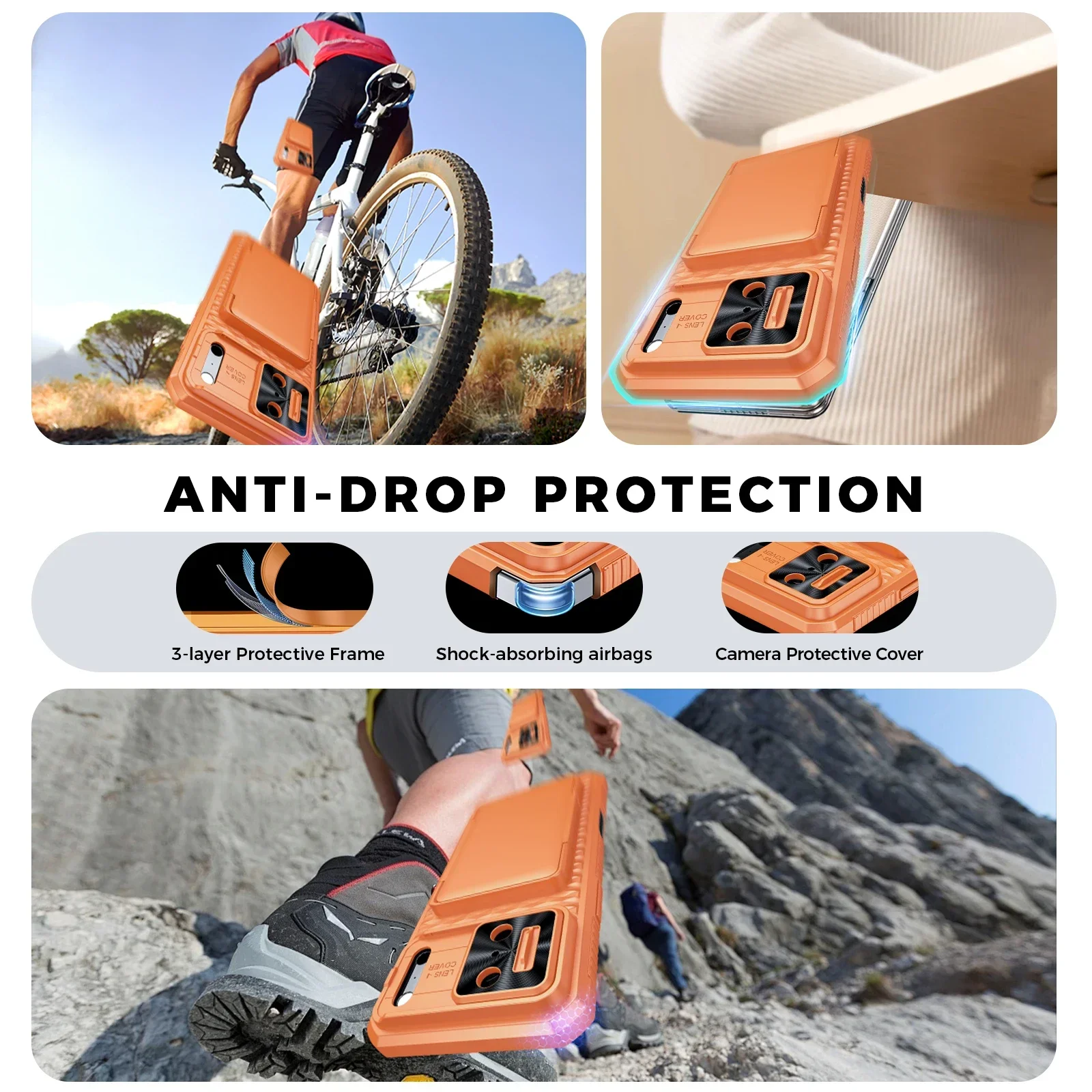 Premium Full Body Protective Wallet Case with Card Holder & Kickstand - Orange