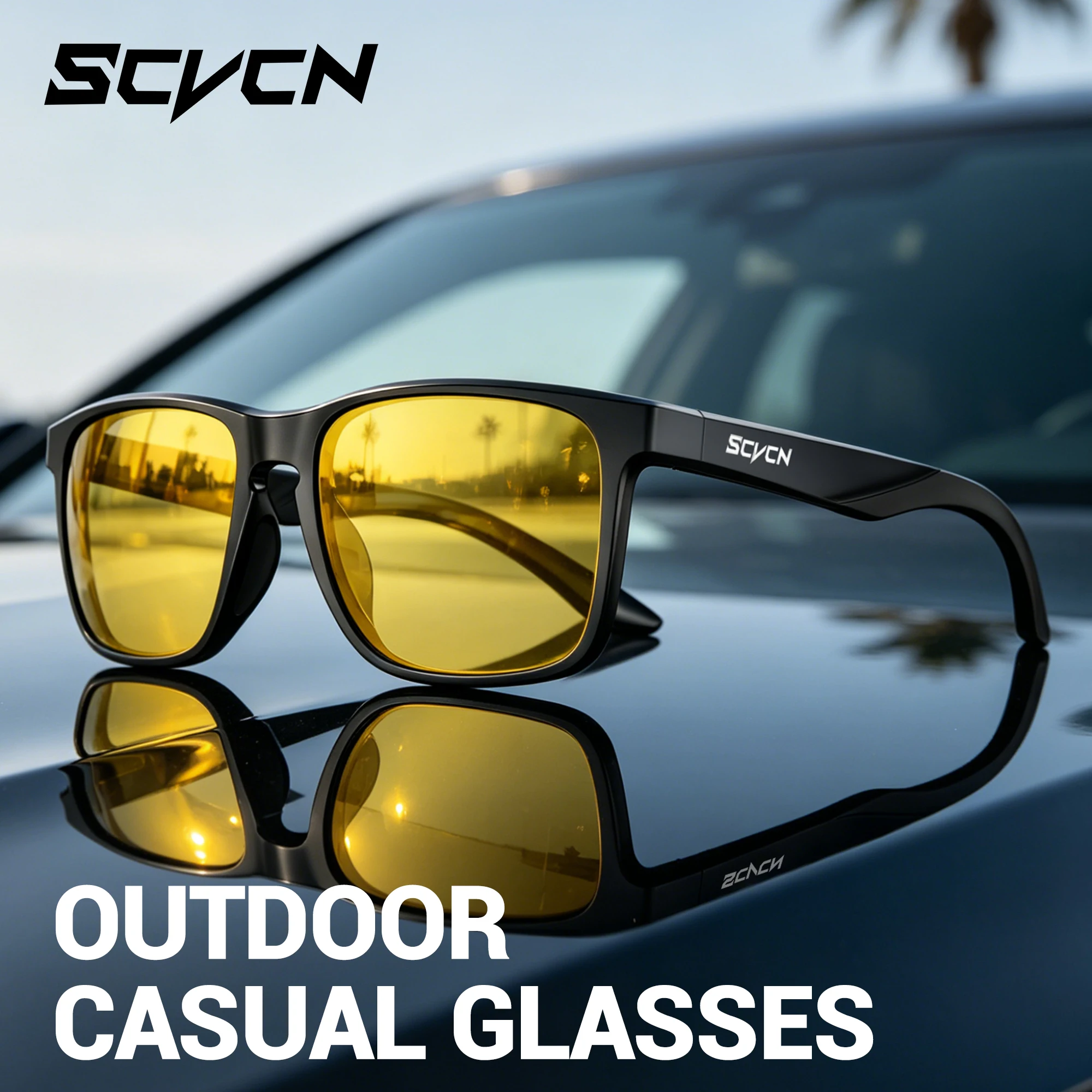 SCVCN Polarisierte Nachtfahrbrille mit Gelben Gläsern, Blendschutz für Angeln, Radfahren, Outdoor-Sport, Camping und Laufen
